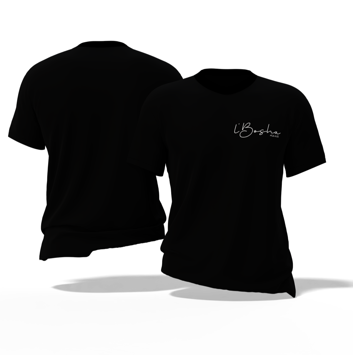 Black t-shirt with 'l'Bocha' branding on a white background